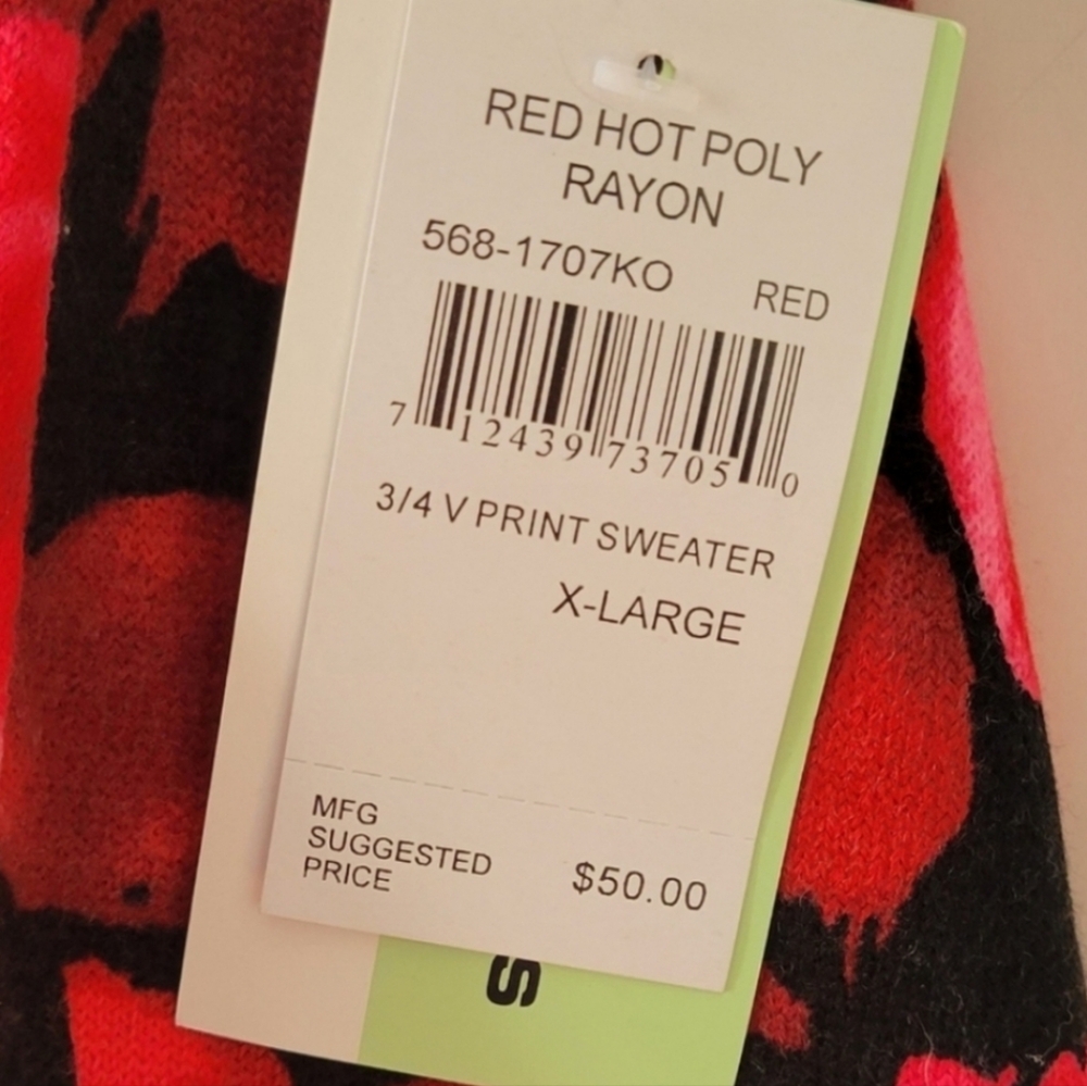 CATHY DANIELS Sweater Longsleeve Red Black Floral Sweater Top Size XL - Picture 4 of 5